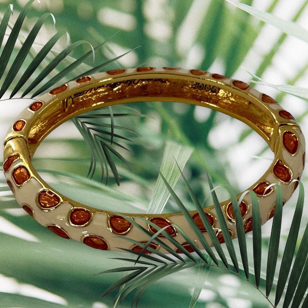 Kenneth Jay Lane Gold and Cream Bracelet with Orange Accents